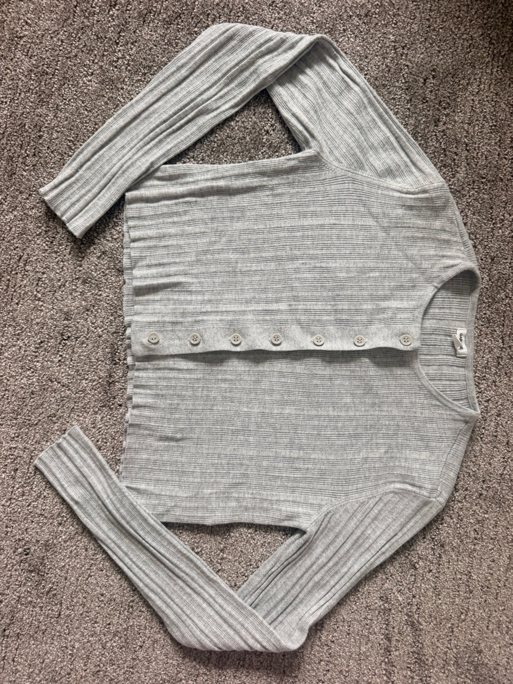 Light Gray Ribbed Button-Front Cardigan - Picture 2 of 4